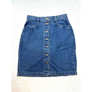Vintage 80s Eddie Bauer denim button front skirt‎ womens 10 mid thigh high rise